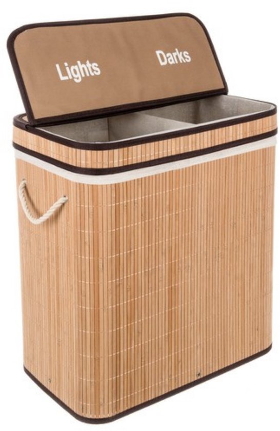 Ruhhy Wasmand dubbel - bamboe - 100 liter - 60 x 54 cm - lichte en donkere was - natuurlijke look
