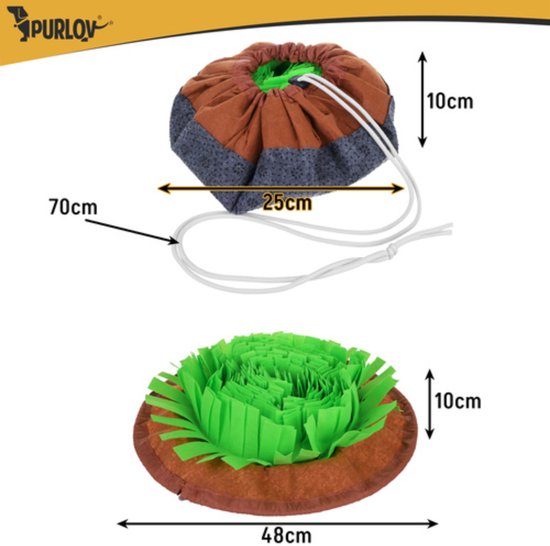 Purlov Grote snuffelmat voor honden en katten met antislip en verstelbaar trekkoord 48 x 48 cm