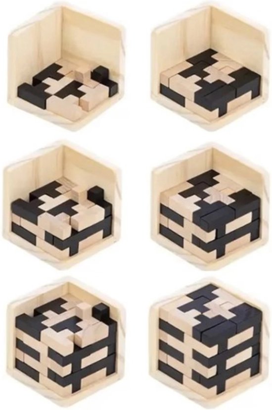 Houten 3D Puzzel | Kubus | Tetris puzzel | 50 delig | Breinbreker