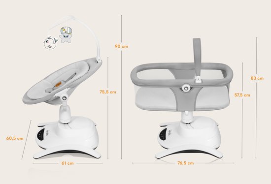 Lionelo Bella Set 2in1 – Wipstoel & Reiswieg – 360° Draaibare Zitting – Elektrische 6 Schommelstanden – 5 Snelheden – Rugleuning 3 Posities – Bewegingssensor – Nachtmodus – 12 Melodieën – Bamboe Kussen – Afstandsbediening – Wasbare Hoezen – Tot 9 kg