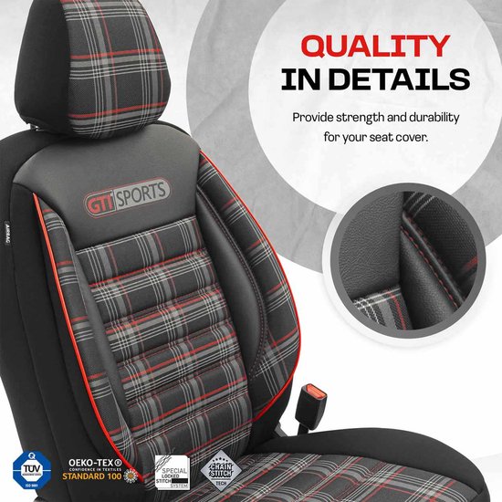 Otom Stoelhoezenset Sports 5 Mm Textiel Zwart/rood 11-delig