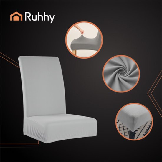 Ruhhy Stoelhoezen – Lichtgrijs – Velours Stretch – Wasbaar – 6 stuks