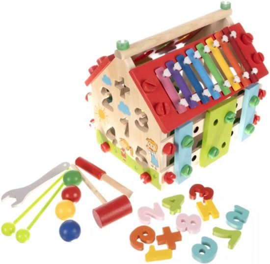 Activity-Center Houten Huis - Montessori Speelgoed - Muziek Maken - Getallen Leren - Tellen