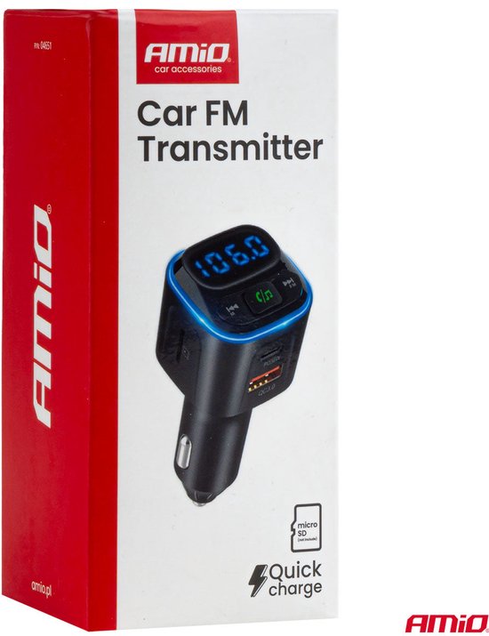 Car FM Transmitter 1×USB-A 2×USB-C 12V 24V – Bluetooth, MicroSD en Hands-Free Bellen
