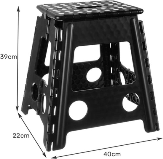 Malatec Inklapbaar krukje - zwart - 39 cm - opvouwbaar - huishoudkrukje - opstapje - max 100 kg