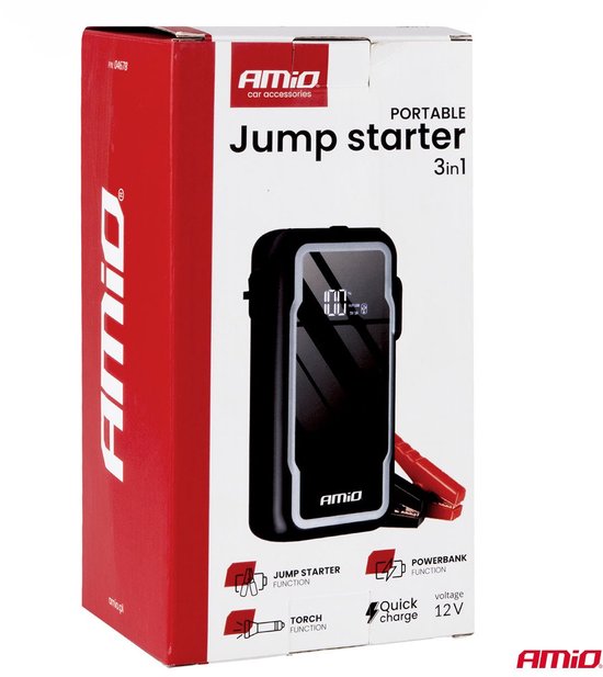 AMiO Portable 3-in-1 Jump Starter LED Powerbank – 12V 12Ah – 1600A – Compact en Krachtig