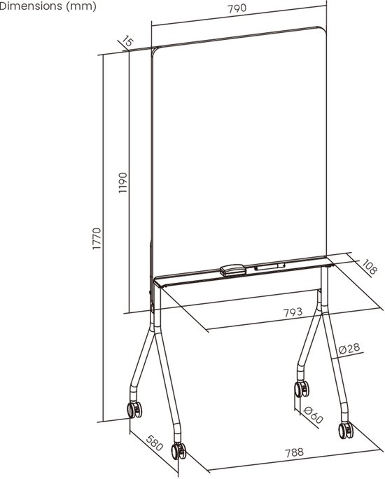 Ergo Office ER-305 - Whiteboard - 119x79cm - verticale oriëntatie - verrijdbaar droog uitwisbaar